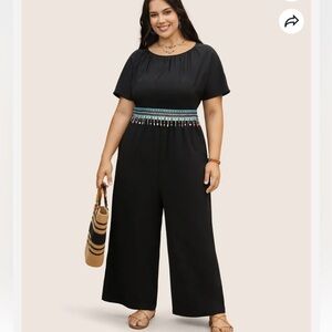 BloomChic Plus Size Boho Style Gathered Texture Batwing Sleeve Jumpsuit